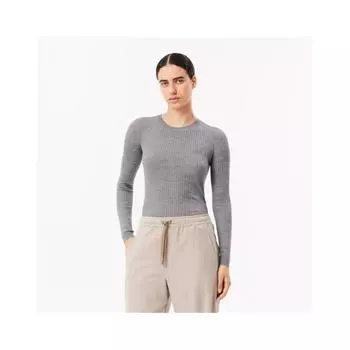 LacoSte Women S Slim Fit Ribbed Crewneck Sweater Af2576 54n Cca 034