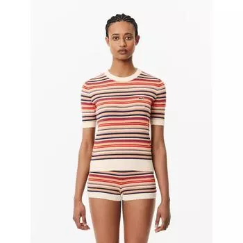 LacoSte Women S Summer Stripe Short Sleeve Sweater Af6991 54g Irm q2nAf6991 54gIrm 036