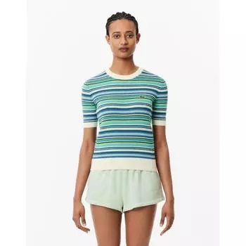 LacoSte Women S Summer Striped Short Sleeve Sweater Polo Af6991 54g Iri 036