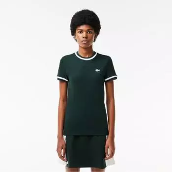 LACOSTE Женская приталенная футболка с короткими рукавами [Темно-Зеленый] 034