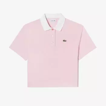 LACOSTE Женская укороченная рубашка-поло с цветными блоками [Светло-Розовый]