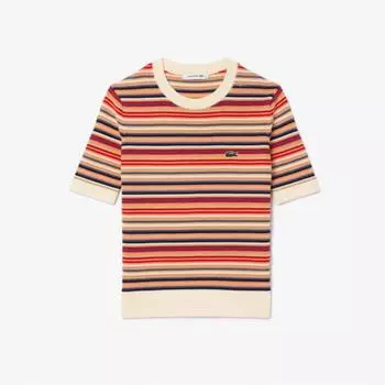 LACOSTE Женский летний свитер в полоску с короткими рукавами [Красный микс]