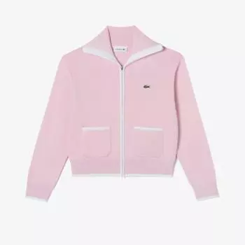 LACOSTE Женский свитер на молнии с воротником-крылышком [Светло-Розовый]