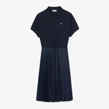 LACOSTE Женское плиссированное платье-поло с короткими рукавами [Темно-синий]