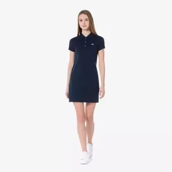 LACOSTE Женское ультратонкое платье-поло с короткими рукавами [Темно-синий]