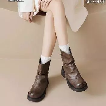 Ladd velvet short boots women s 2024 new thick-soled brown trousers autumn and winter soft leather British Martin retro cotton boots 35