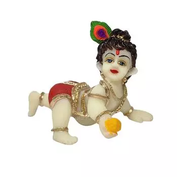Laddu Gopal Idol Ivory Body Red Dhoti for Car Dashboard Makhan Chor Little Krishna Idol Murti for Gifting Lord Krishna Statue