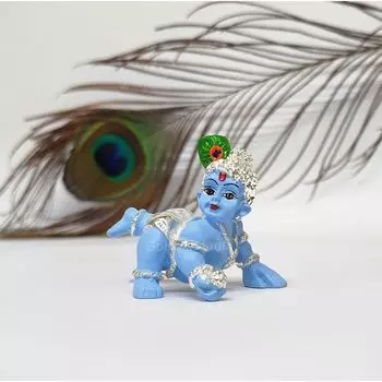 Laddu Gopal Idol with Blue Terracotta Lord Krishna/Bal Gopal/Thakur Ji Murti | Gopal ji Janmashtami Special for Home Temple, Office Desk