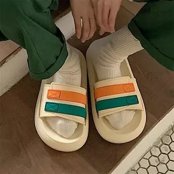 Женские новые тапочки для летнего отдыха на море, нескользящие дезодорирующие сандалии и тапочки, модная верхняя одежда с полосками на толстой подошве 36-37 белый