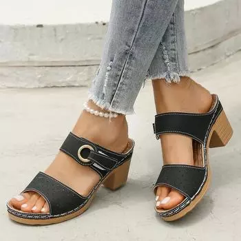 Ladies Shoes 2025 New Summer High Heel Women s Slippers Simple Solid Color Anti-Slip Slippers Women Casual Outdoor Light Sandals 36 чёрный