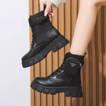 Ladies Shoes Ankle Women s Boots Plus Size Modern Boots Women Front Lace-up Round Toe Square Heel Belt Buckle Female Shoes 35 белый