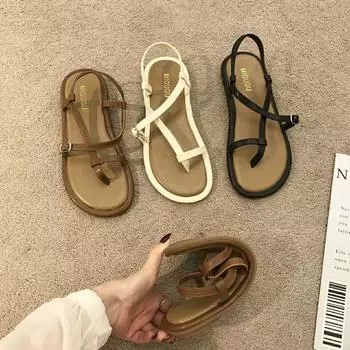 Ladies Shoes Flip-flops Open Toe Summer 2024 Footwear Beach Flat Rubber No Heel Sandals for Women Roman Style Original on Offer 35