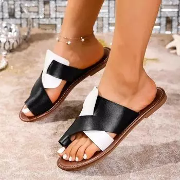 Ladies Shoes Open Toe Beach Casual Slippers Women Outdoor Mixed Color Flat with Summer Footwear Plus Size Thong Women s Sandals 36 черный коричневый