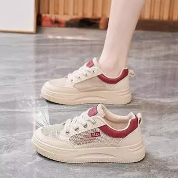 Ladies Sneakers Student New Mesh Lace Up Height Increasing Breathable Thick Sole Soft Sole and Wear-resistant Casual Shoes 35 коричневый