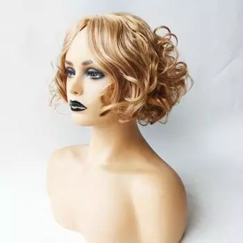 Ladies Synthetic Golden Brown Hair Fluffy Blonde Wig Women Short Layered Curly Wig With Bangs Daily Party Costume Heat Resistant светлый