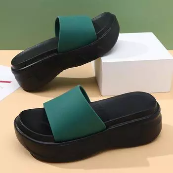 Ladies thick bottom one-word drag new heightening non-slip outer wear beach slippers 36-37