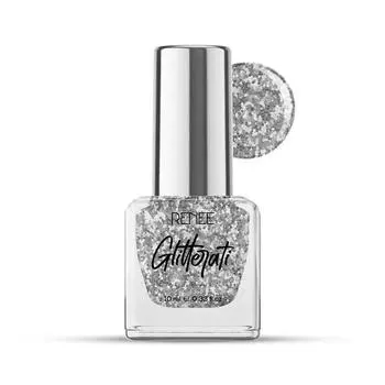 Лак для ногтей RENEE Glitterati - Silver Confetti 10 мл | Быстросохнущая, стойкая, устойчивая к сколам формула с высоким блеском | Не содержит ацетон и парабены