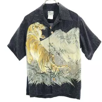 LaLaKai silk Tiger pattern Short sleeve Aloha shirt XS Black Open collar Men s Used