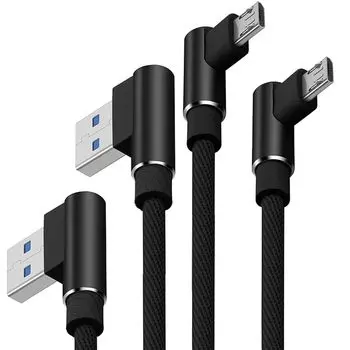 [LALASTA] USB-кабель L-образной формы micro USB, комплект из 2 шт., черный, 1 м + 3 м, всего 2 шт. (микроUSB, черный)