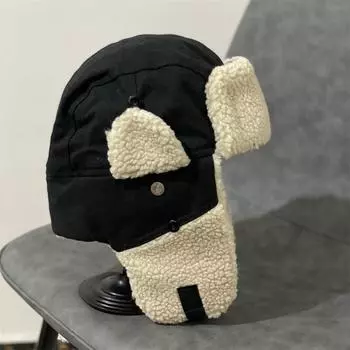 Lamb wool splicing hat winter warm men s and women s hats cycling windproof and cold electric vehicle thickened ear protectors M56-58cm синий