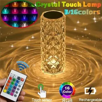 Лампа Rose Crystal Crystal Lights Touch Control с USB-портом 3/16 RGB Цветовая смена Романтическая настольная лампа Rose Diamond 3 Color Plug-in