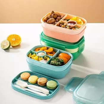 Ланч-бокс Bento, 3-х ярусный, для взрослых/детей, все в одном, ланч-бокс Bento с набором столовых приборов, герметичный, для учебы, работы, пикника
