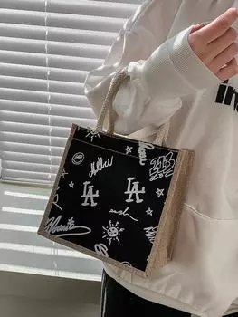 Ланч-бокс Bento Bag Женская Милая мультяшная холщовая женская сумка с принтом Маленькая сумка Рабочая сумка через плечо