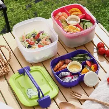 Ланч-бокс Bento для детей и взрослых Yousheng объемом 1200 мл, двухслойный, многосекционный, герметичный, контейнер для закусок со складной ручкой, коробка для макания