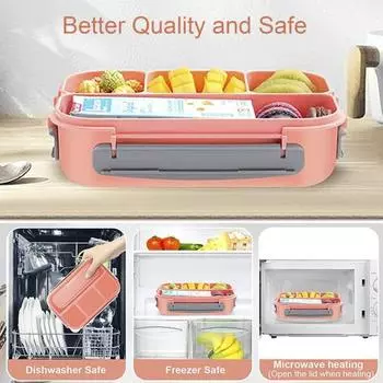 Ланч-бокс Bento для детей и взрослых, контейнеры для еды без бисфенола А с отделениями, герметичный контейнер для соуса, портативный контейнер для приготовления еды для школы, офиса, пикника темно-синий