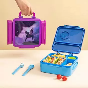 Ланч-бокс Bento для детей, контейнеры Bento для малышей, контейнеры Bento для детского сада или школы, разделяемая перегородка с термоизоляционным пакетом фиолетовый