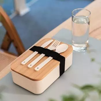 Ланч-бокс Bento с бамбуковой крышкой для взрослых/детей, герметичный контейнер для ланча, включает набор столовых приборов, переносной ланч-бокс в деревянном стиле 1000ml