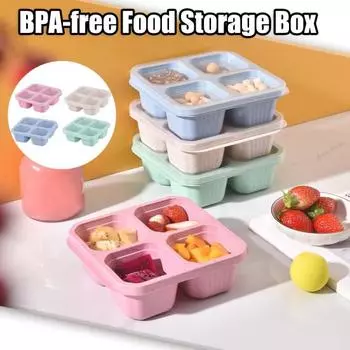 Ланч-бокс Bento с крышкой, 4 отделения, контейнер для еды, многофункциональный салат, фрукты, овощи, закуски, конфеты, ящик для хранения приготовительных блюд, кухонные принадлежности розовый