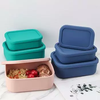 Ланч-бокс герметичный пищевой большой емкости безопасный для микроволновой печи термостойкий портативный силиконовый контейнер для бенто с крышкой школьные принадлежности S зелёный