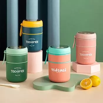 Ланч-бокс из нержавеющей стали, чашка для питья с ложкой, термобанка для еды, изолированный термос для супа, контейнер для завтрака Thermische Lunchbox 530ml темно-синий