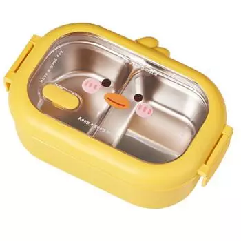 Ланч-бокс из нержавеющей стали, детская школьная коробка Kawaii Bento, двухсторонний зажим, изолированный изоляционный отсек для столовой, контейнер для еды