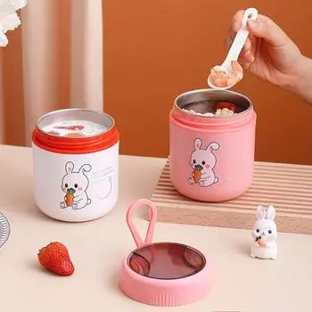 Ланч-бокс Kawaii rabbit из нержавеющей стали 304, термоконтейнер Bento, чашка для завтрака, изолированный пакет для ланча, контейнеры для подогрева еды