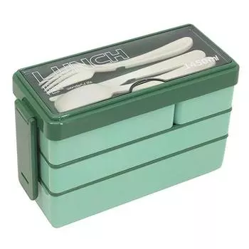 Ланч-бокс Портативный многоразовый 3-слойный дизайн Bento Box с набором ложек для вилок и резака для домашнего школьного офиса розовый