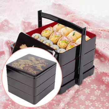 Ланч-бокс, японская кухня Bento Sqaure Business, 3 слоя суши, рис, соус, большая вместимость