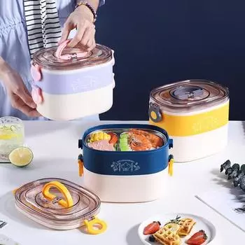 Ланч-бокс с ручкой, изолированный в микроволновой печи, практичный многофункциональный портативный футляр для еды для школы