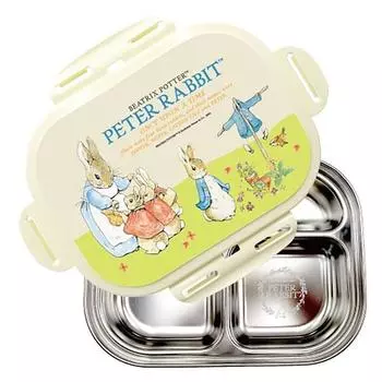 Ланч-бокс с запирающейся тарелкой Peter Rabbit, слоновая кость 3314, крышка + тарелка, Популярные корейские товары для родителей
