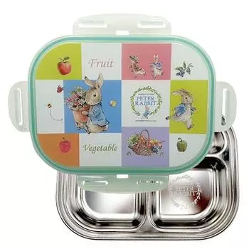 Ланч-бокс с запирающейся тарелкой Peter Rabbit, Olive 3305, крышка + тарелка, популярные корейские товары для родителей