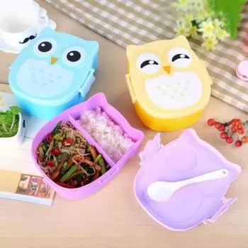 Ланч-бокс в форме совы из мультфильма, переносной контейнер для еды Bento Box с ложкой для детей, школьников, школ, пикников на открытом воздухе синий