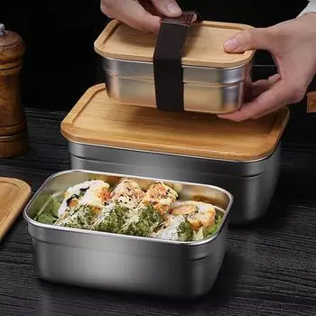 Ланч-бокс в японском стиле Bento с деревянной крышкой, контейнер для хранения свежих продуктов, переносной органайзер для еды для детей и школьников