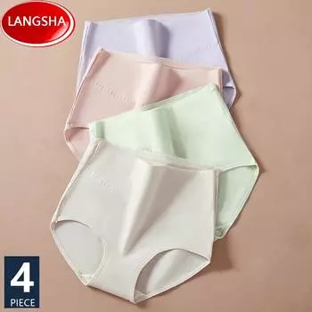 LANGSHA, размер M-XXXL, хлопковые трусики с высокой талией, женское нижнее белье, дышащие трусы для девочек, 4 шт./компл.