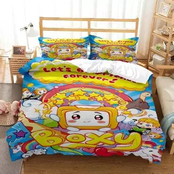 Lankybox Foxy Boxy Cute Cartoon 3D printed bedding Queen bedding set Customized King size bedding set Soft and comfortable EU Single 135x200cm