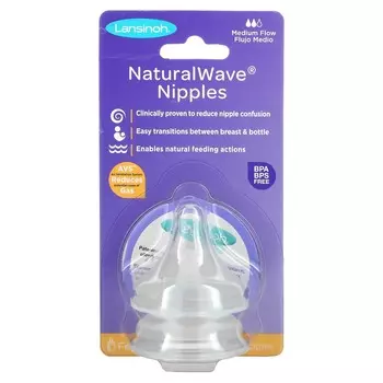 Lansinoh, mOmma, соска NaturalWave, средний поток, 2 соски со средним потоком