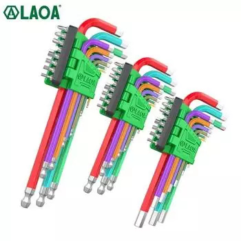 LAOA 17PCS набор внутренних шестигранных ключей плоская головка шестигранная комбинированная отвертка биты удлиненная шаровая головка цветной шестигранный гаечный ключ