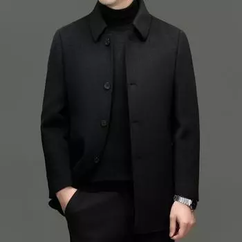 Lapel fine plaid cashmere coat men s down lining thickened men s middle-aged dad winter wool woolen coat 170