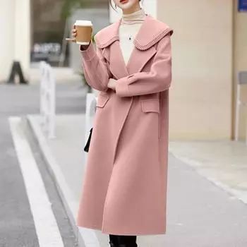 Lapel Korean Winter Temperament Medium-length Woolen Coat for Women with Small Fragrance Style Long Sleeve Jacket M