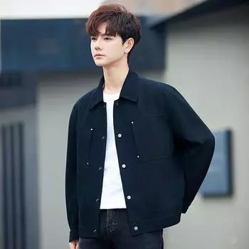 Lapel Men s Jacket Casual Spring and Autumn Waffle Loose Trend Ruffian Jacket Men s Top M